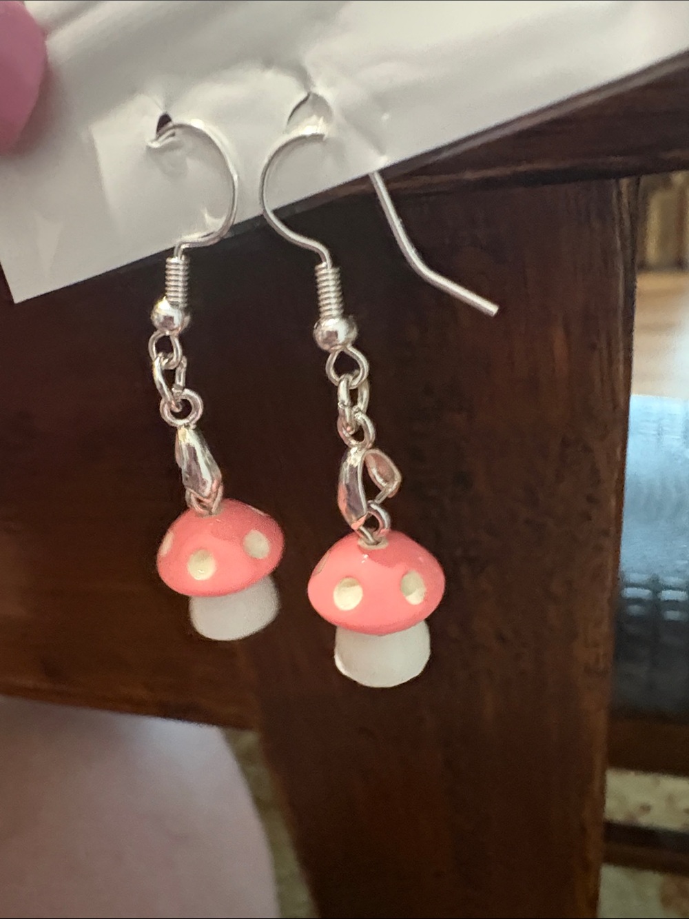 Pink Mushroom Dangle Earrings - Cute Mushroom Charm Earrings